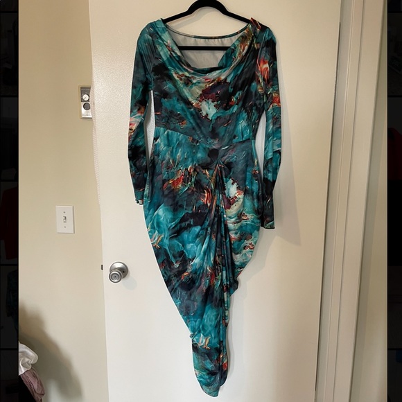 SHEIN COWEL NECK RUCHED MIDI DRESS W/ SLIT. Size US 8/10. Worn once - Picture 4 of 5